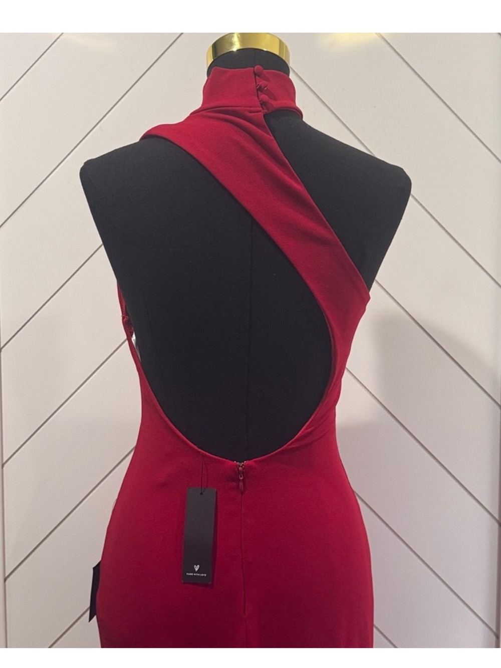 NWT- Keep It Interesting Red Asymmetrical Cutout Halter Dress - Picture 12 of 15